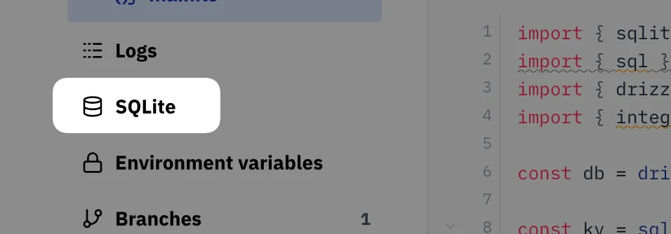 SQLite menu item